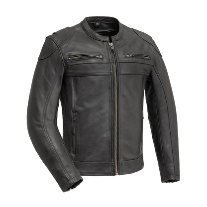 Men’s Leather Motorcycle Jacket with Padded Details and Thermal Liner - Lux Ryder