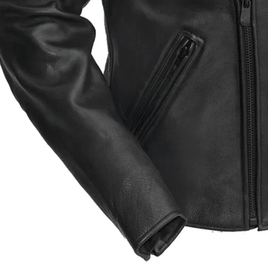 Men’s Leather Motorcycle Jacket with Asymmetrical Zip and Thermal Liner - Lux Ryder