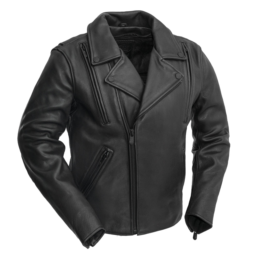 Men’s Leather Motorcycle Jacket with Asymmetrical Zip and Thermal Liner - Lux Ryder
