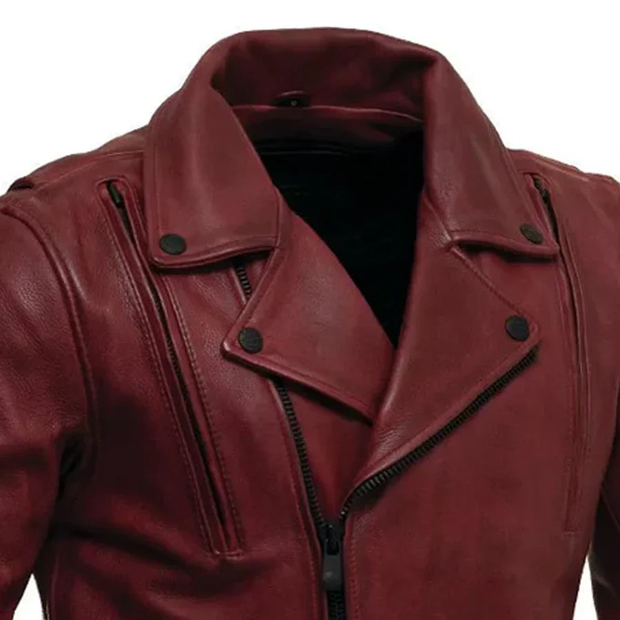 Men’s Leather Motorcycle Jacket with Asymmetrical Zip and Thermal Liner - Lux Ryder