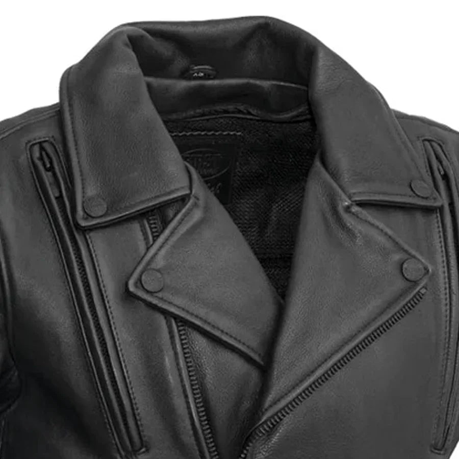 Men’s Leather Motorcycle Jacket with Asymmetrical Zip and Thermal Liner - Lux Ryder