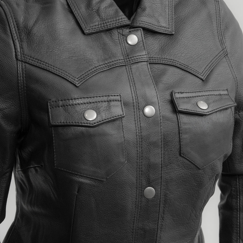 Women’s Leather Motorcycle Shirt with Armor Pockets - Lux Ryder