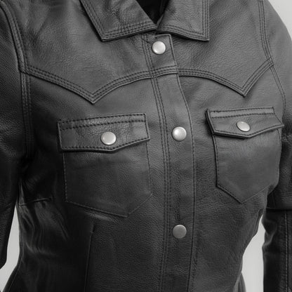 Women’s Leather Motorcycle Shirt with Armor Pockets - Lux Ryder