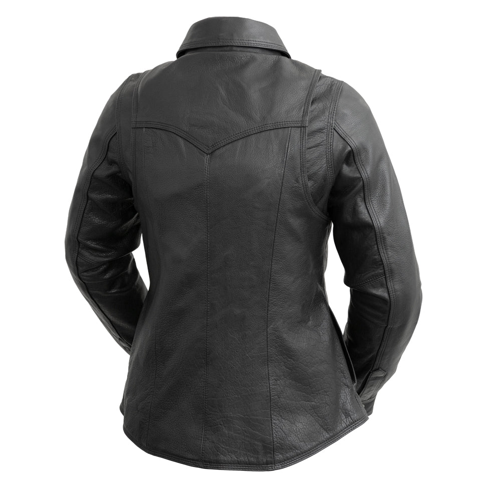 Women’s Leather Motorcycle Shirt with Armor Pockets - Lux Ryder