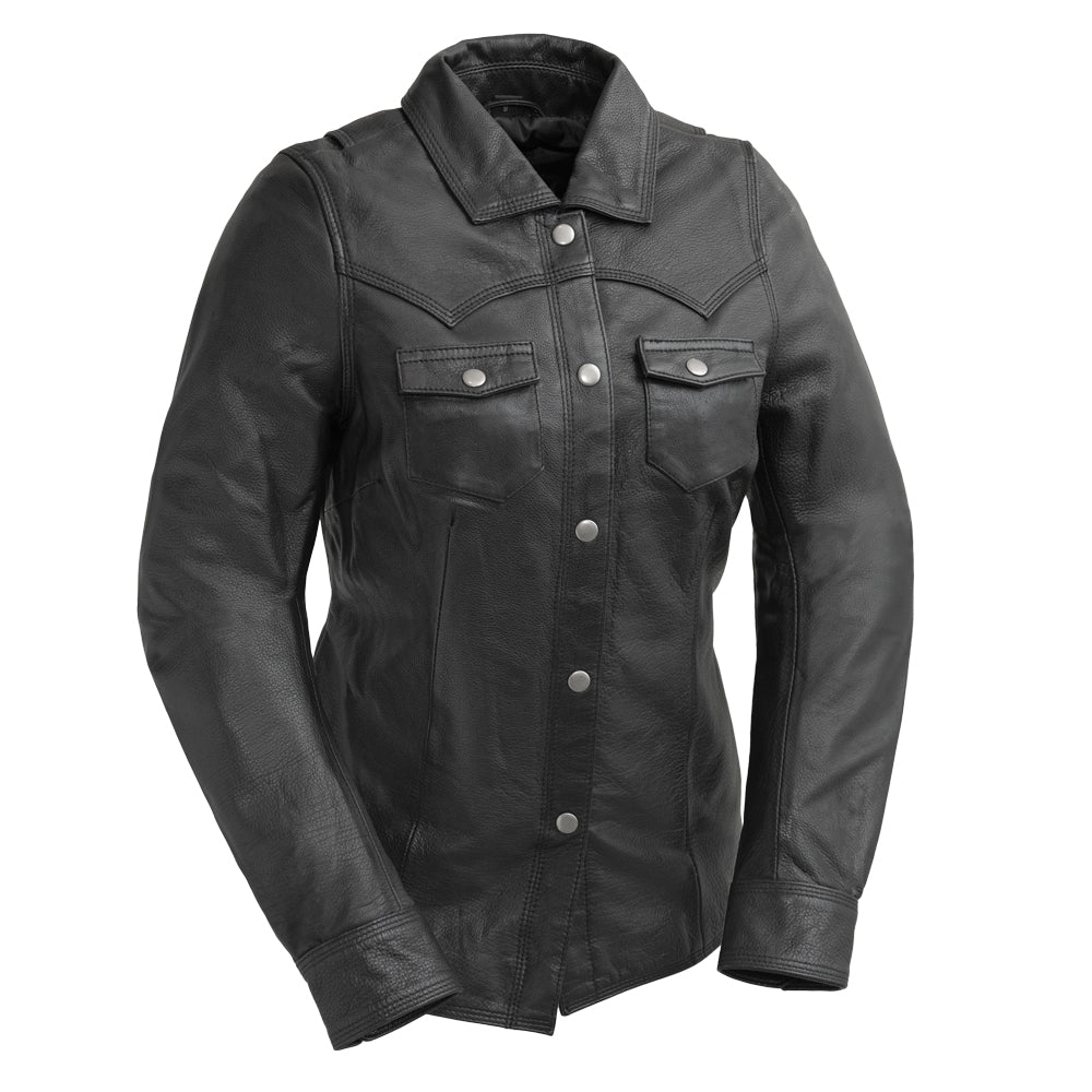 Women’s Leather Motorcycle Shirt with Armor Pockets - Lux Ryder