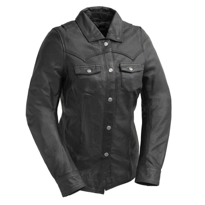 Women’s Leather Motorcycle Shirt with Armor Pockets - Lux Ryder