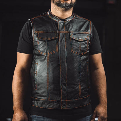 Men’s Leather Motorcycle Club Style Vest - Lux Ryder