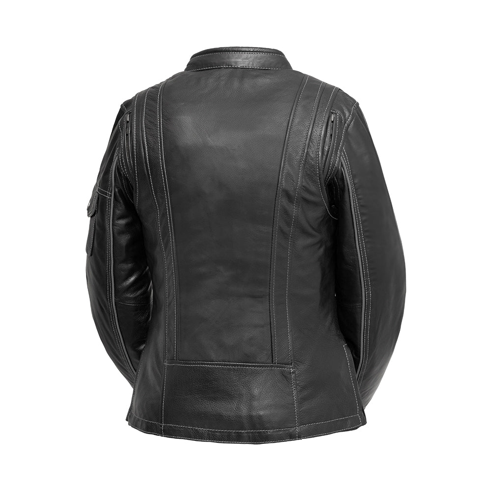 Women’s Leather Motorcycle Jacket with Multiple Pockets and Action Back - Lux Ryder