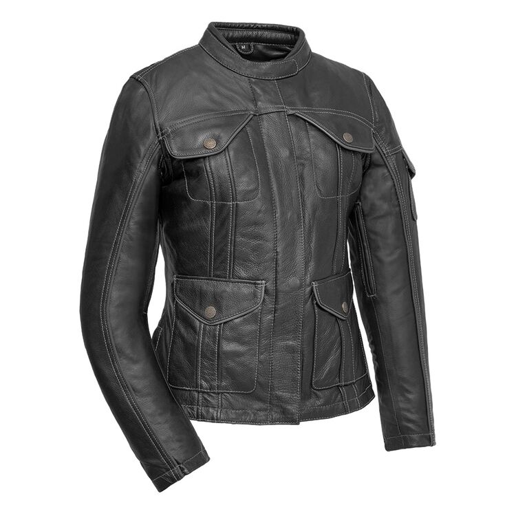 Women’s Leather Motorcycle Jacket with Multiple Pockets and Action Back - Lux Ryder