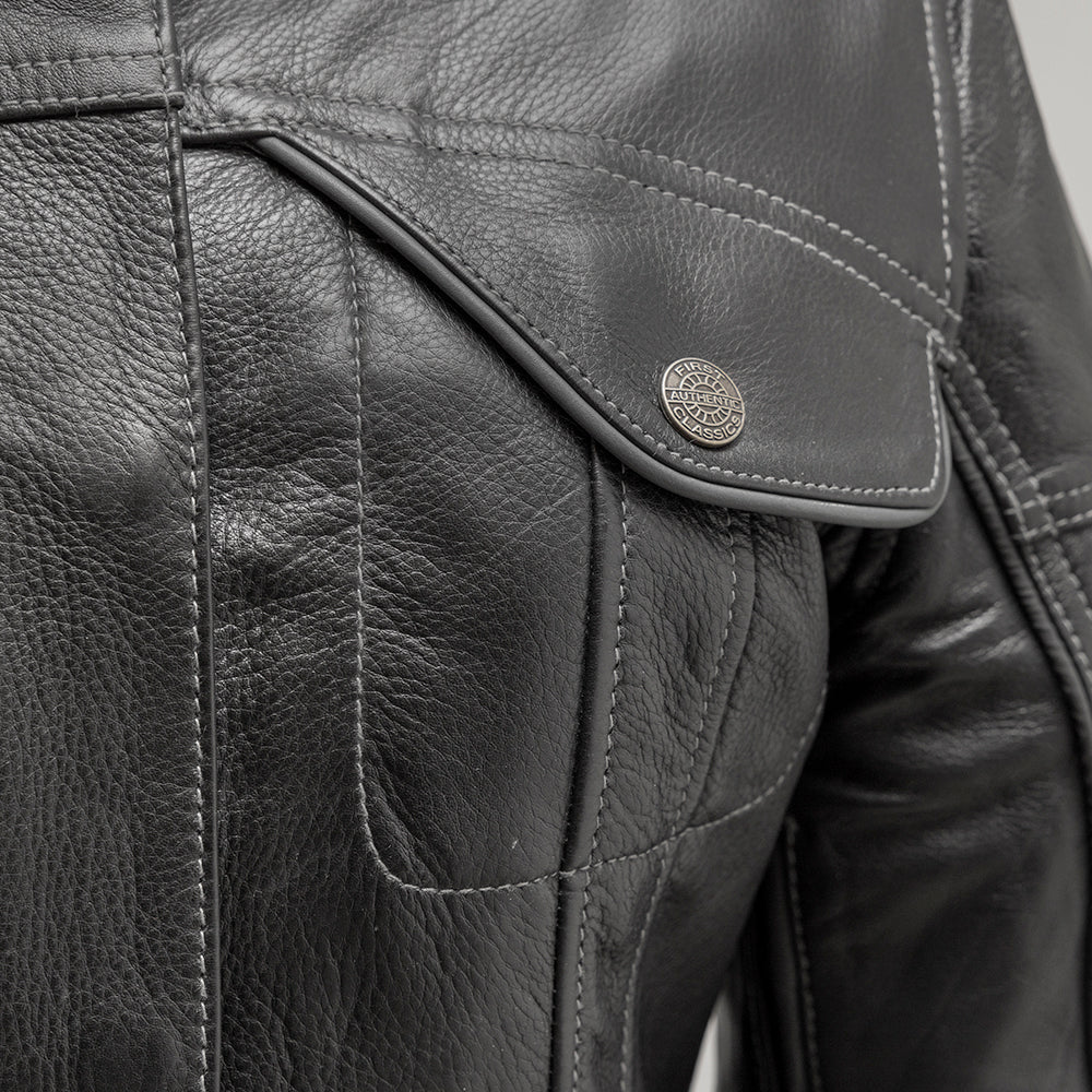 Women’s Leather Motorcycle Jacket with Multiple Pockets and Action Back - Lux Ryder