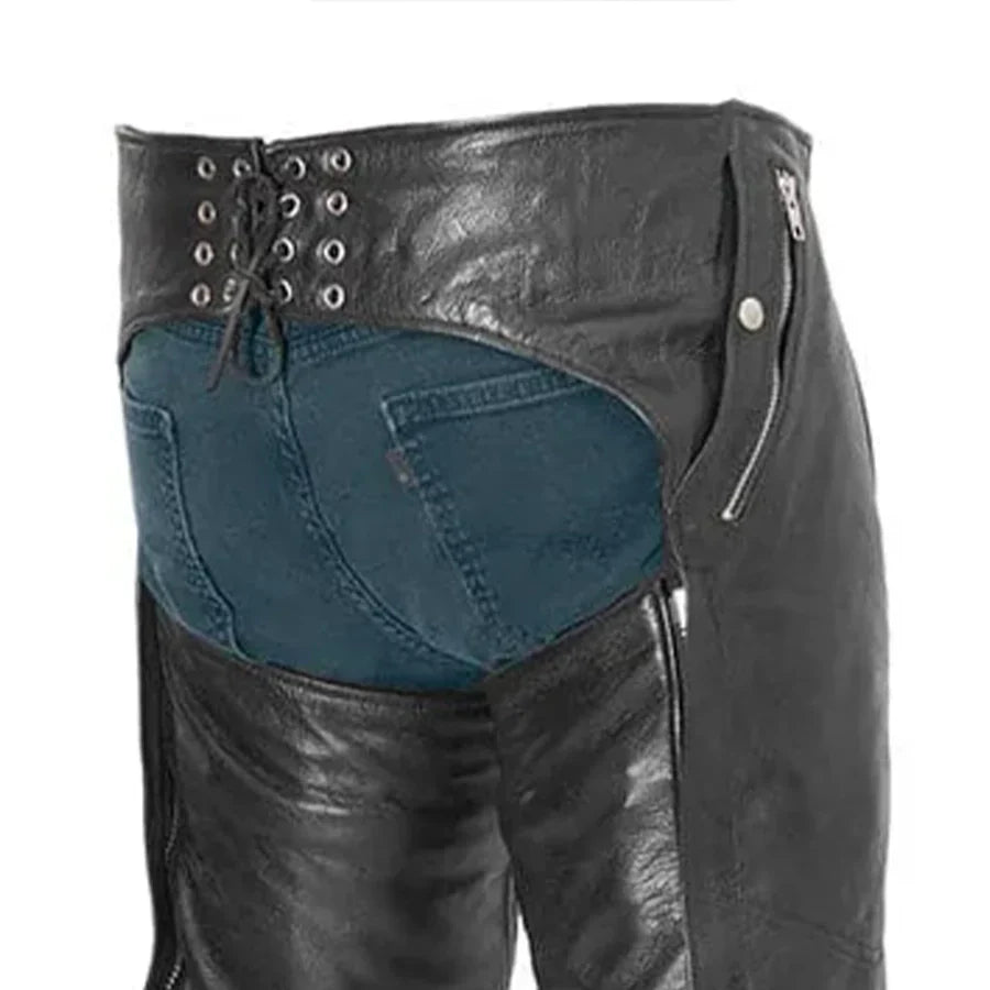 Men’s Leather Chaps with Snap-Out Liner – Unisex Motorcycle Riding Chaps - Lux Ryder