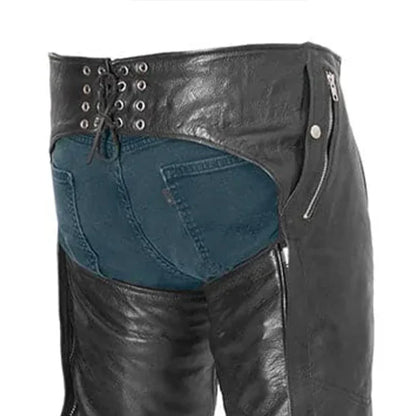Men’s Leather Chaps with Snap-Out Liner – Unisex Motorcycle Riding Chaps - Lux Ryder