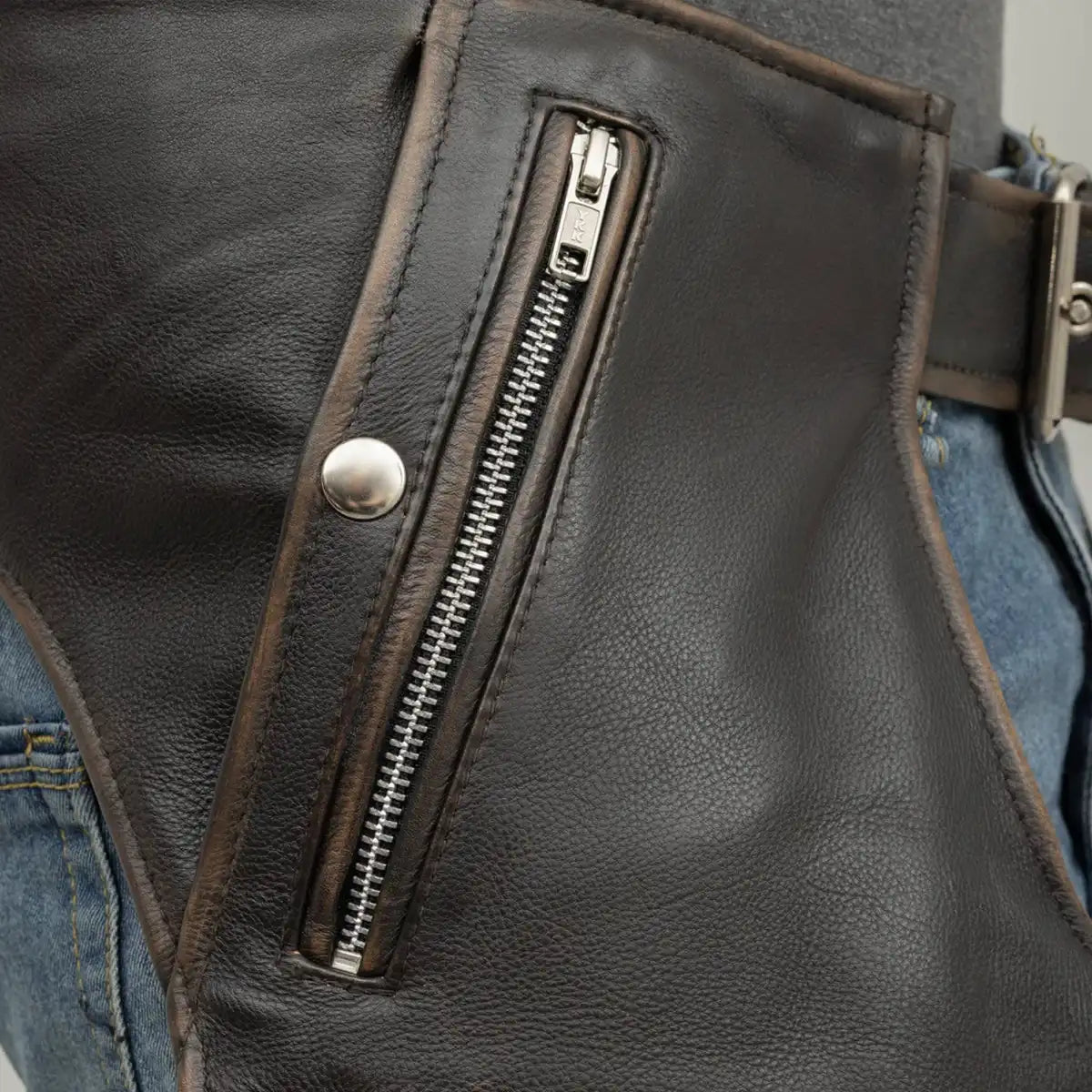 Men’s Leather Chaps with Snap-Out Liner – Unisex Motorcycle Riding Chaps - Lux Ryder
