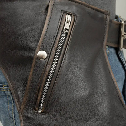 Men’s Leather Chaps with Snap-Out Liner – Unisex Motorcycle Riding Chaps - Lux Ryder