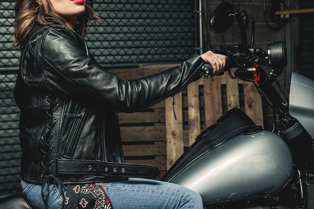 Women’s Leather Motorcycle Jacket with Side Lace and Asymmetrical Zip - Lux Ryder