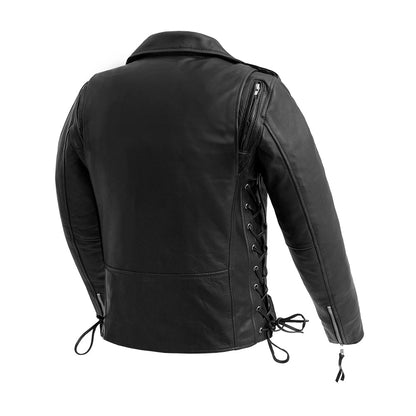 Women’s Leather Motorcycle Jacket with Side Lace and Asymmetrical Zip - Lux Ryder