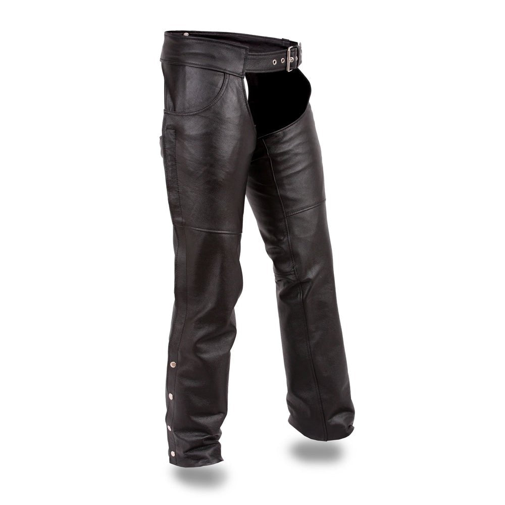 Tall Men’s Leather Chaps for Motorcycle Riding – 34" Inseam Unisex Fit - Lux Ryder