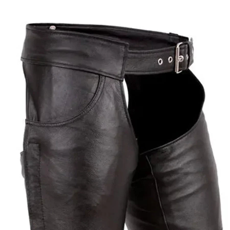 Men’s Leather Chaps for Motorcycle Riding – Classic Fit, Fully Lined Unisex Design - Lux Ryder