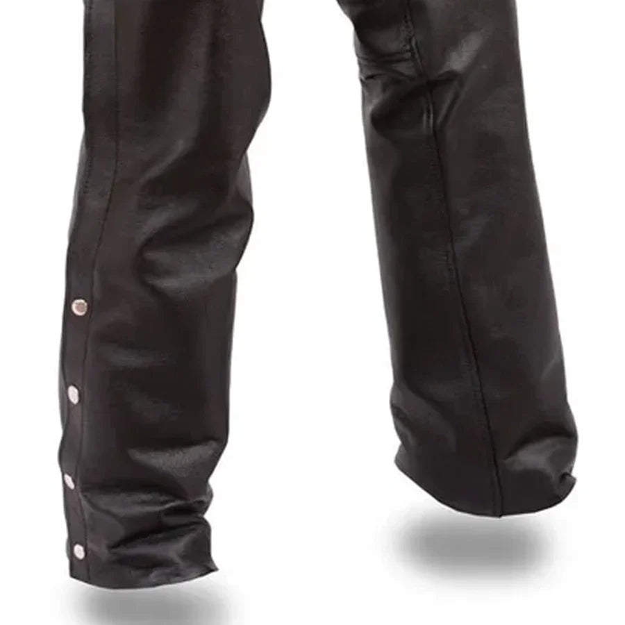 Tall Men’s Leather Chaps for Motorcycle Riding – 34" Inseam Unisex Fit - Lux Ryder
