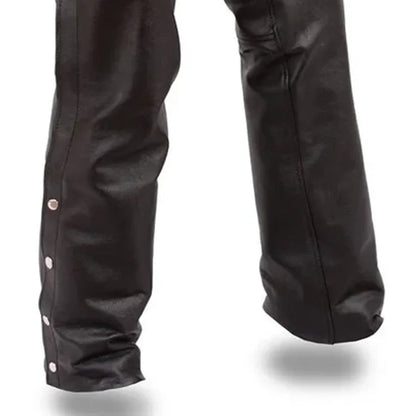 Tall Men’s Leather Chaps for Motorcycle Riding – 34" Inseam Unisex Fit - Lux Ryder