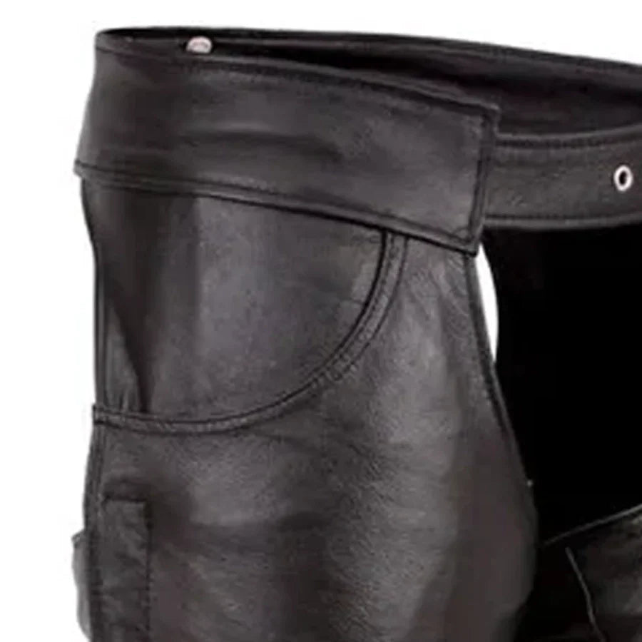 Tall Men’s Leather Chaps for Motorcycle Riding – 34" Inseam Unisex Fit - Lux Ryder