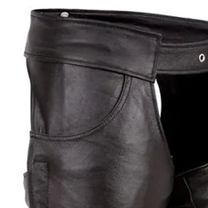 Tall Men’s Leather Chaps for Motorcycle Riding – 34" Inseam Unisex Fit - Lux Ryder