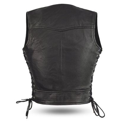Women’s Leather Motorcycle Vest with V-Neck - Lux Ryder