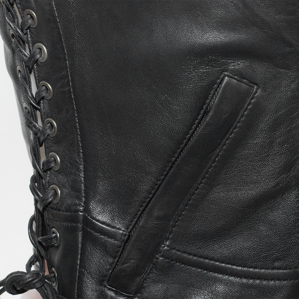 Women’s Leather Motorcycle Vest with V-Neck - Lux Ryder