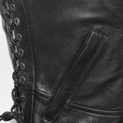 Women’s Leather Motorcycle Vest with V-Neck - Lux Ryder