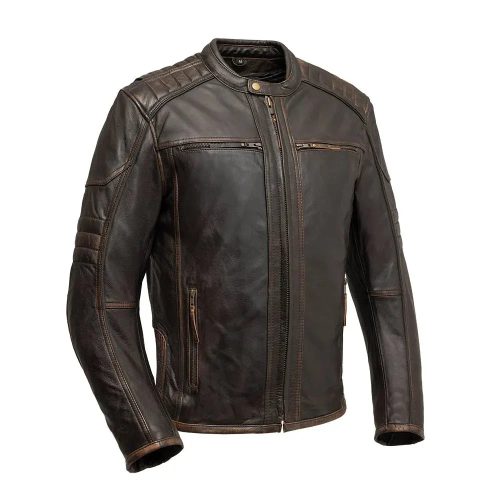 Leather Motorcycle Jacket with Thermal Liner and Classic Racer Fit - Lux Ryder