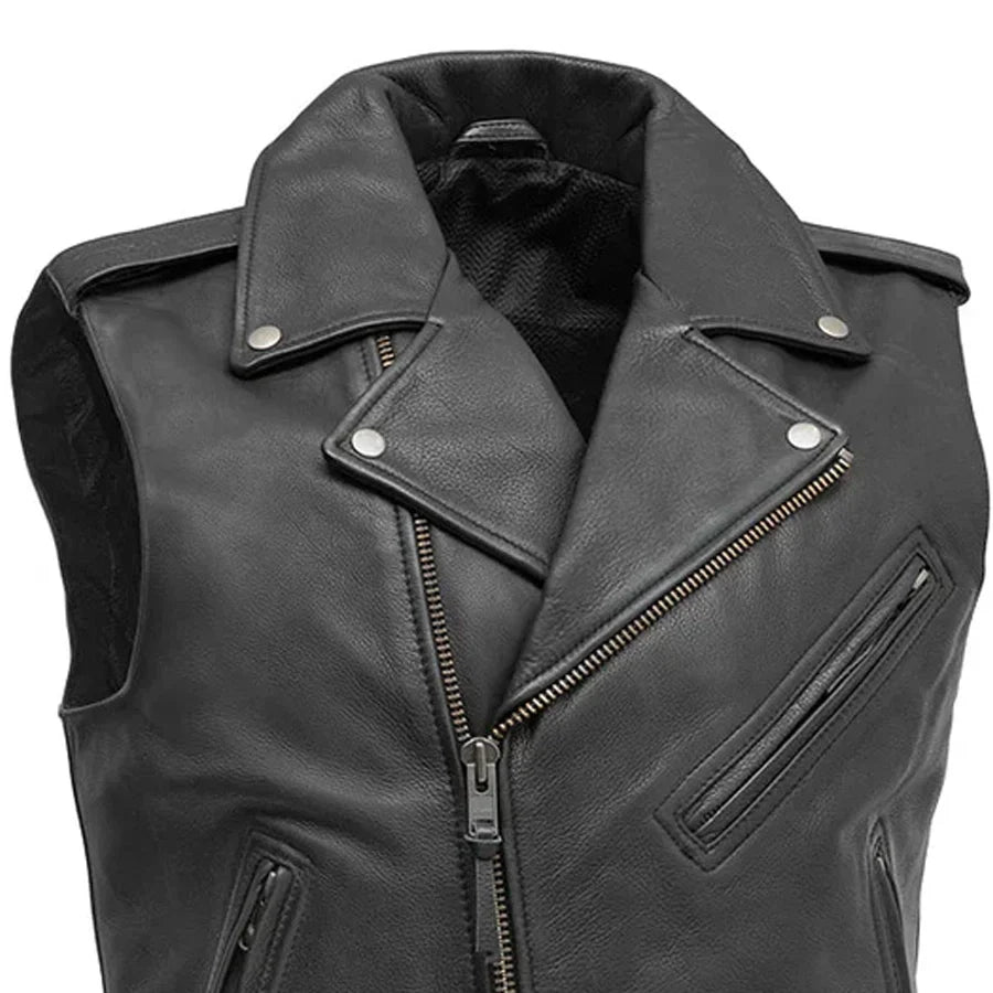 Rockin - Men's Motorcycle Leather Vest - Lux Ryder