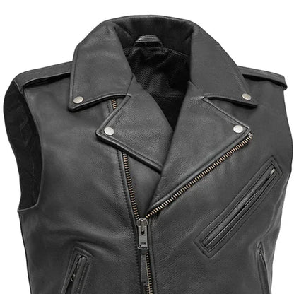 Rockin - Men's Motorcycle Leather Vest - Lux Ryder