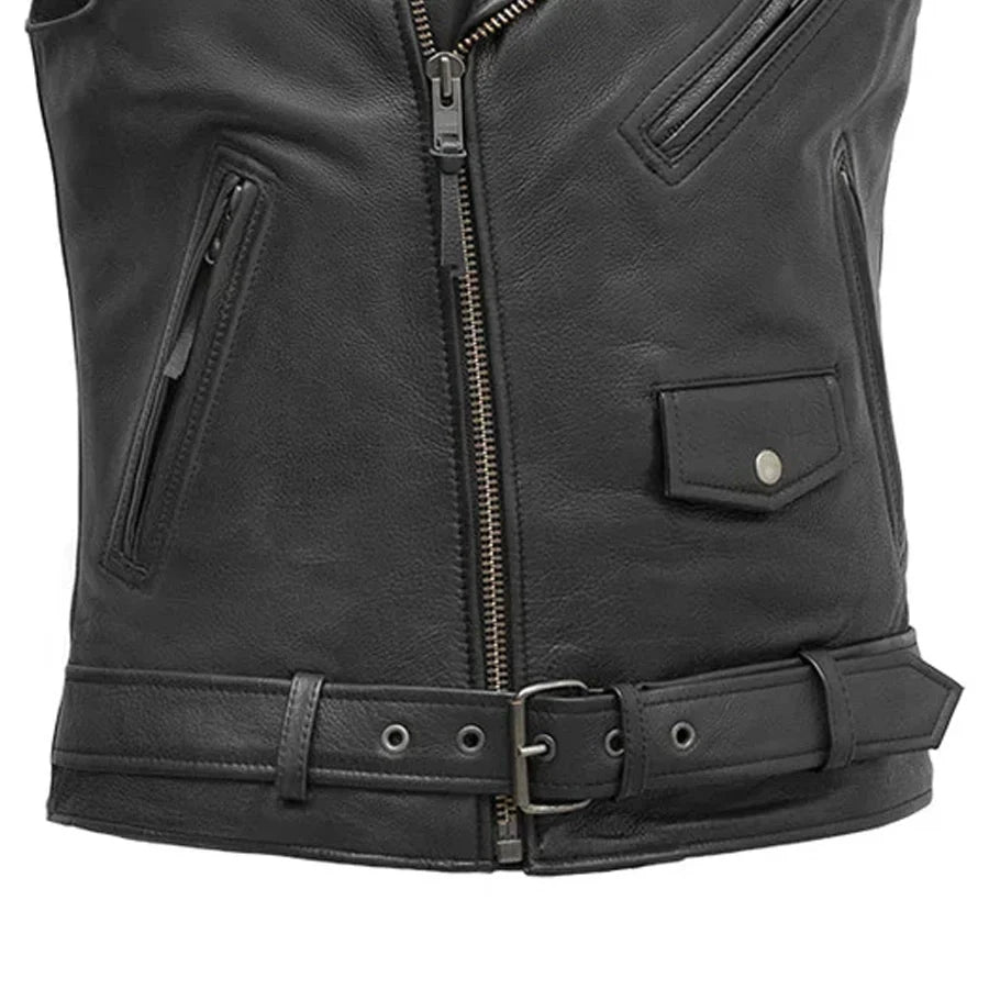 Rockin - Men's Motorcycle Leather Vest - Lux Ryder
