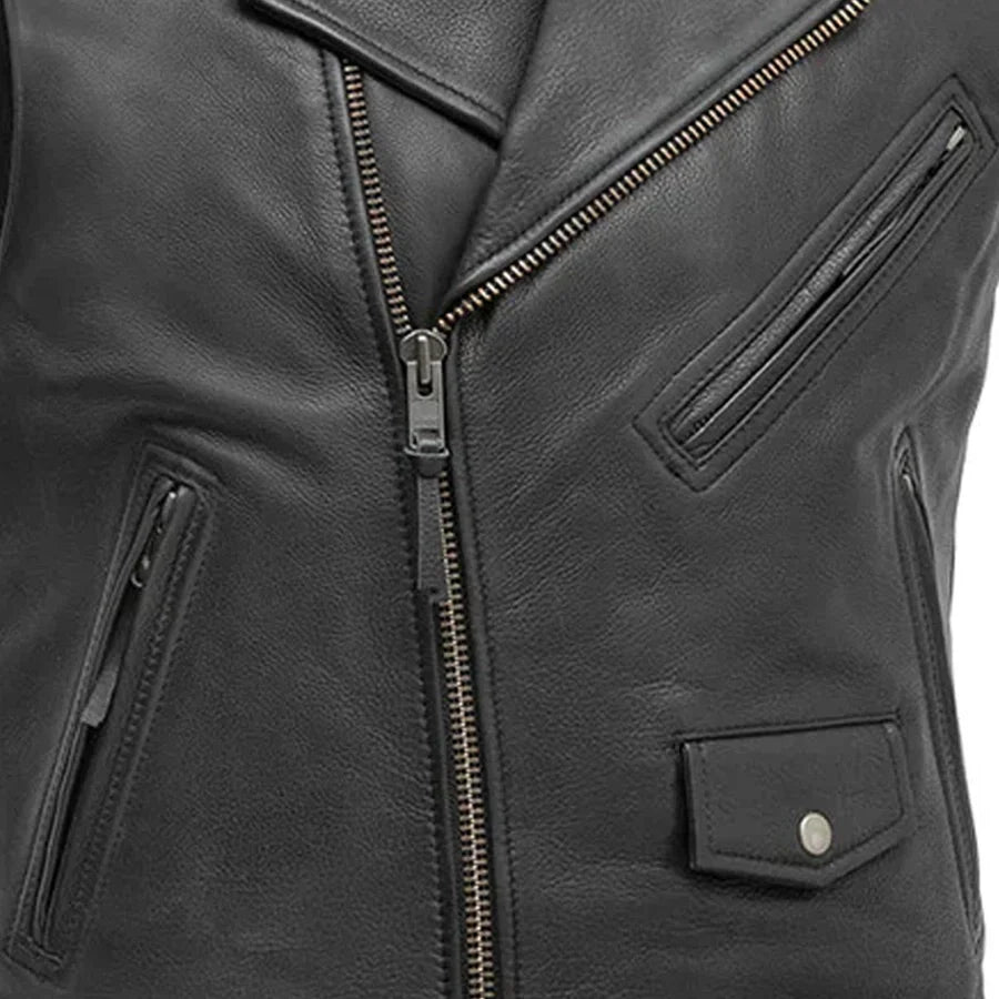 Rockin - Men's Motorcycle Leather Vest - Lux Ryder