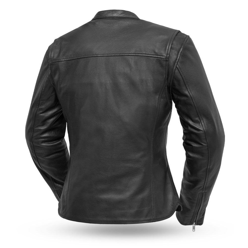Women’s Leather Motorcycle Jacket with Center Zip and Lightweight Leather - Lux Ryder