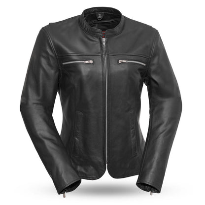 Women’s Leather Motorcycle Jacket with Center Zip and Lightweight Leather - Lux Ryder