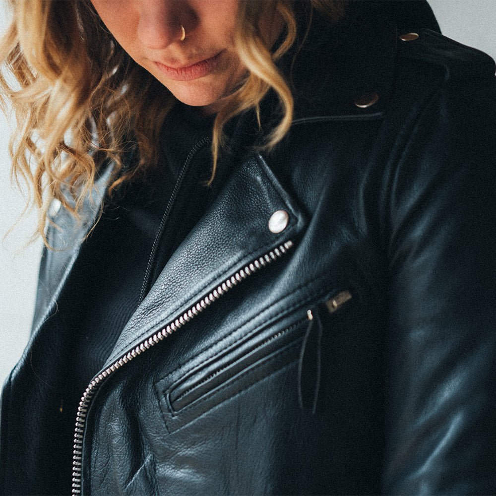 Women’s Leather Motorcycle Jacket with Removable Hooded Layer - Lux Ryder
