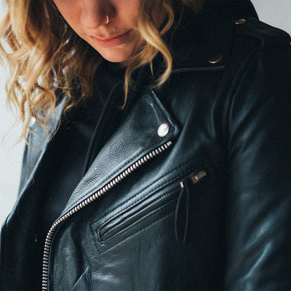 Women’s Leather Motorcycle Jacket with Removable Hooded Layer - Lux Ryder