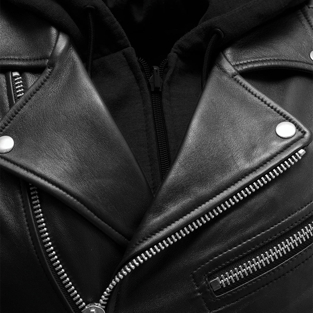 Women’s Leather Motorcycle Jacket with Removable Hooded Layer - Lux Ryder