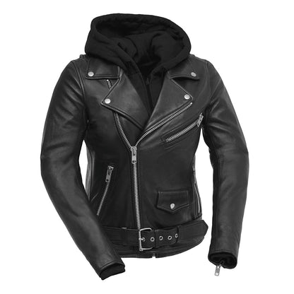 Women’s Leather Motorcycle Jacket with Removable Hooded Layer - Lux Ryder
