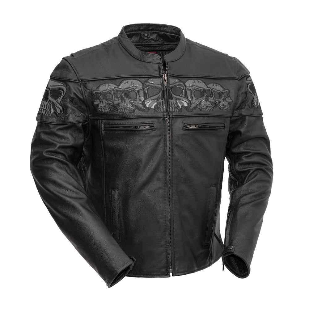 Men’s Motorcycle Leather Jacket with Reflective Skull Details - Lux Ryder