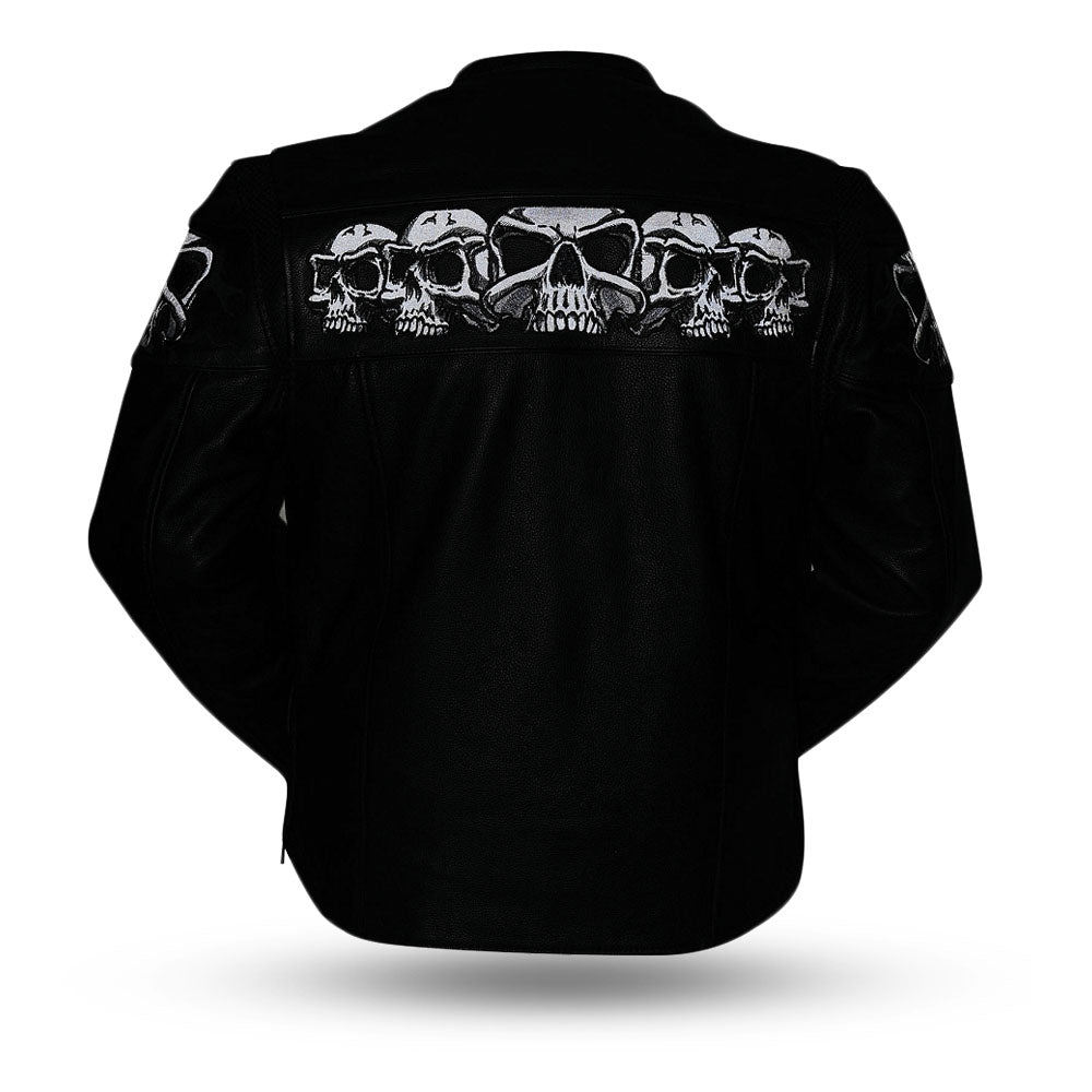 Men’s Motorcycle Leather Jacket with Reflective Skull Details - Lux Ryder