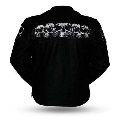 Men’s Motorcycle Leather Jacket with Reflective Skull Details - Lux Ryder