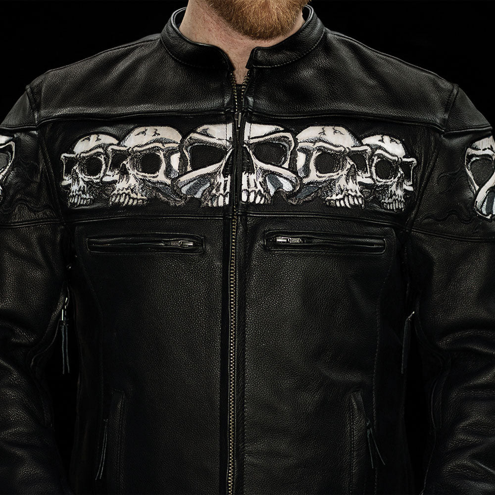 Men’s Motorcycle Leather Jacket with Reflective Skull Details - Lux Ryder