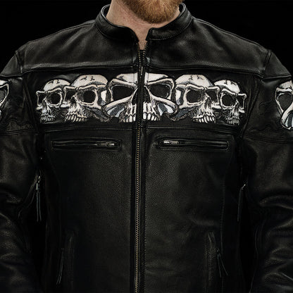 Men’s Motorcycle Leather Jacket with Reflective Skull Details - Lux Ryder