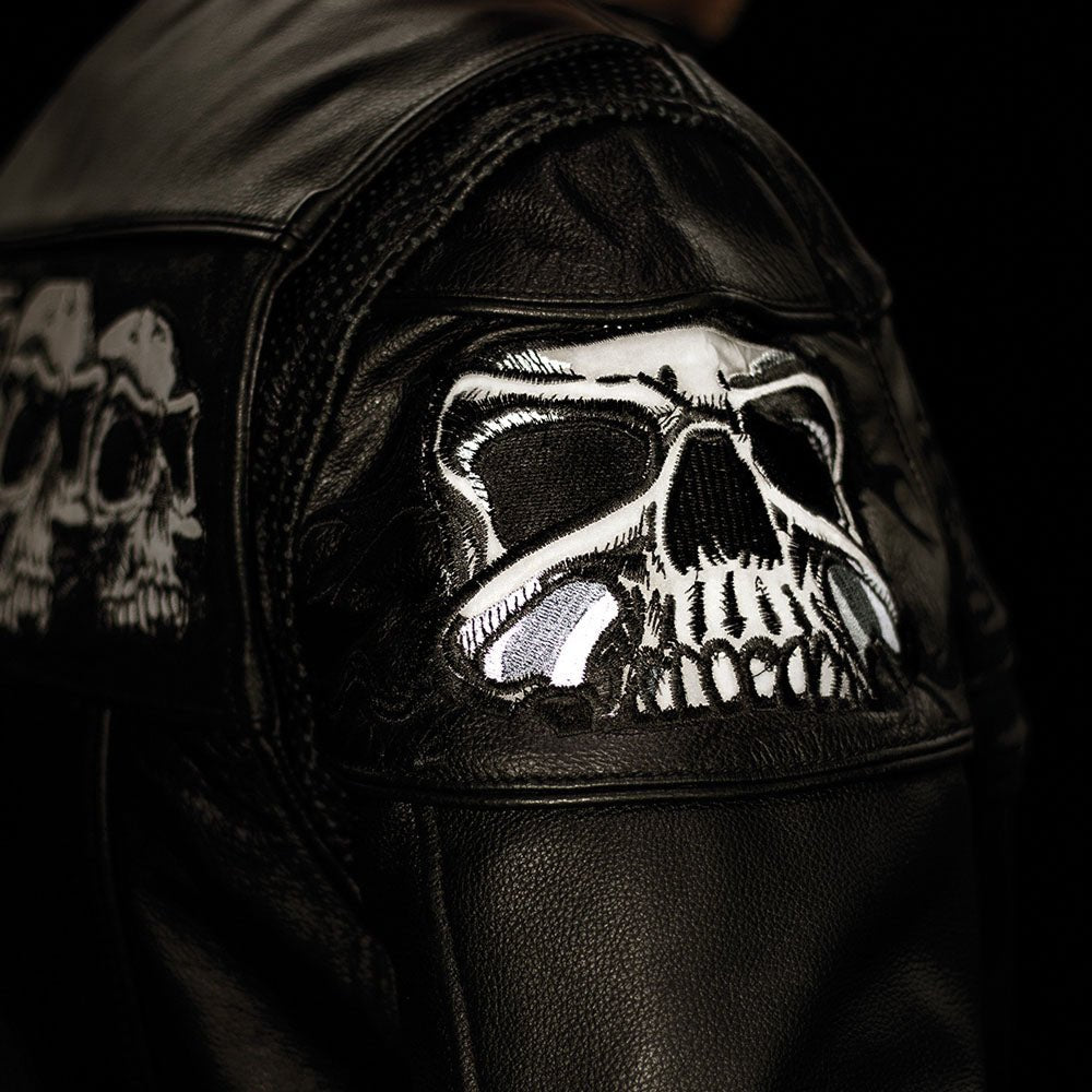Men’s Motorcycle Leather Jacket with Reflective Skull Details - Lux Ryder