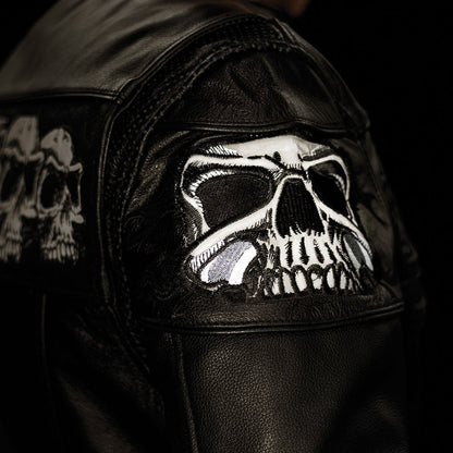 Men’s Motorcycle Leather Jacket with Reflective Skull Details - Lux Ryder