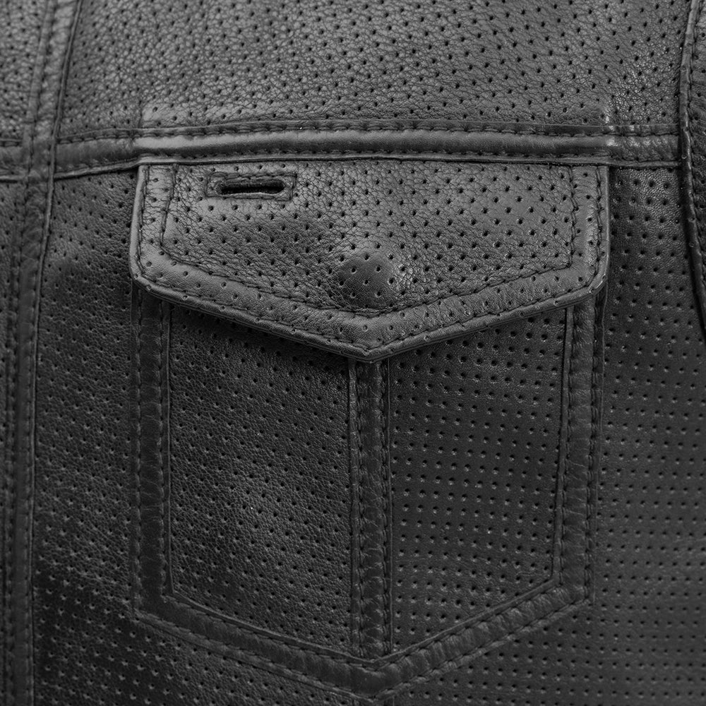 Sharp Shooter Perforated Men's Motorcycle Leather Vest - Lux Ryder