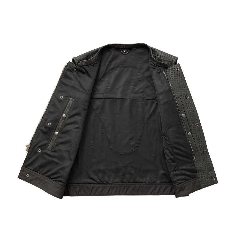Sharp Shooter Perforated Men's Motorcycle Leather Vest - Lux Ryder