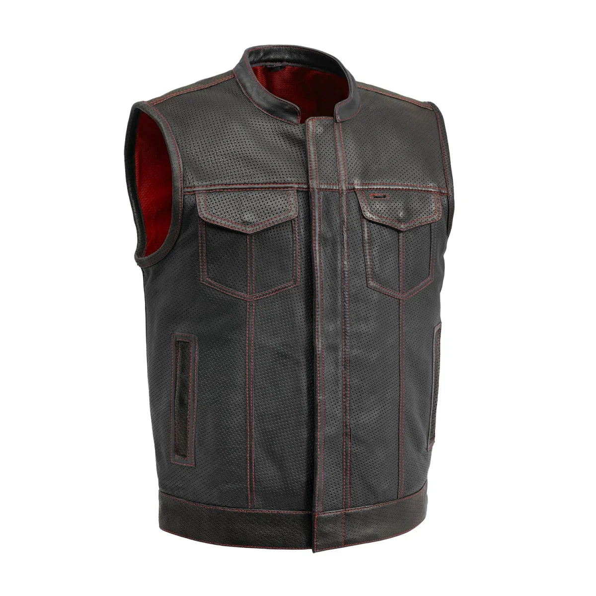 Sharp Shooter Perforated Men's Motorcycle Leather Vest - Lux Ryder